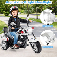 6V 3 Wheel Toddler Chopper Motorbike in Police Livery with Adjustable Headlight, Black and White