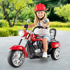 6V 3 Wheel Toddler Chopper Motorbike with Upward and Downward Headlight, Black and Red