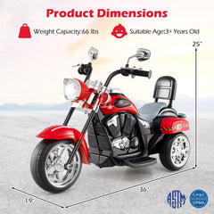 6V 3 Wheel Toddler Chopper Motorbike with Upward and Downward Headlight, Black and Red