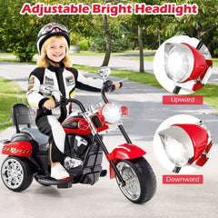 6V 3 Wheel Toddler Chopper Motorbike with Upward and Downward Headlight, Black and Red