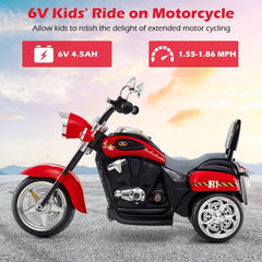 6V 3 Wheel Toddler Chopper Motorbike with Upward and Downward Headlight, Black and Red