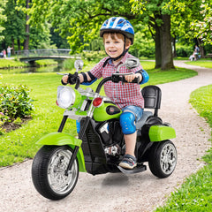 6V 3 Wheel Toddler Chopper Motorbike with Wide Saddle, Backrest and Mirrors, Green