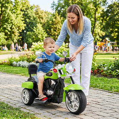 6V 3 Wheel Toddler Chopper Motorbike with Wide Saddle, Backrest and Mirrors, Green