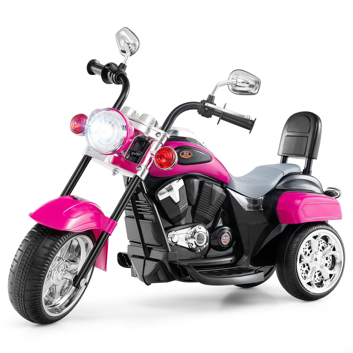 6V 3 Wheel Toddler Chopper Motorbike with Safety Reflectors and 11.5 Inch Saddle Height, Hot Pink