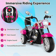 6V 3 Wheel Toddler Chopper Motorbike with Safety Reflectors and 11.5 Inch Saddle Height, Hot Pink