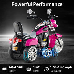 6V 3 Wheel Toddler Chopper Motorbike with Safety Reflectors and 11.5 Inch Saddle Height, Hot Pink