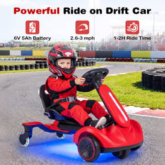 6V Kids Ride On Drift Kart with Auxiliary Anti Tip Wheels and 6.5 Inch Drive Wheel, Red