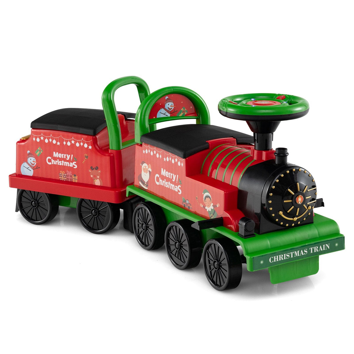 6V Kids Ride On Train with Detachable Carriage, 10 Wheels and Flashing LED Lights