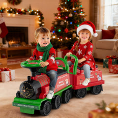 6V Kids Ride On Train with Detachable Carriage, 10 Wheels and Flashing LED Lights