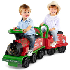 6V Kids Ride On Train with Detachable Carriage, 10 Wheels and Flashing LED Lights