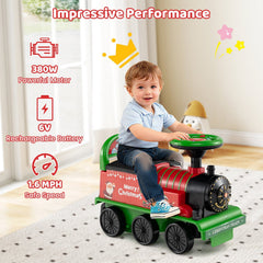 6V Kids Ride On Train with Detachable Carriage, 10 Wheels and Flashing LED Lights