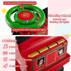 6V Kids Ride On Train with Detachable Carriage, 10 Wheels and Flashing LED Lights