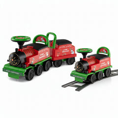 6V Kids Ride On Train Bundle: 16 Piece Track Train Plus 2 Seater Train with Carriage