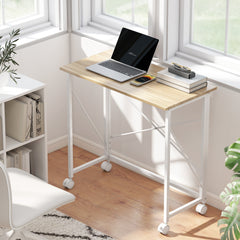 31.5" Home Office Desk, Folding Desk with Wheels for Small Space, Easy Assembly for Home Office, Natural Wood Finish