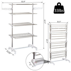 4 Layers Folding Laundry Rack Stand Dryer Storage Towel Rack Rolling
