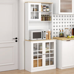 Kitchen Buffet with Hutch, Storage Pantry with 3 Cabinets, 2 Open Shelves and Large Countertop, Black