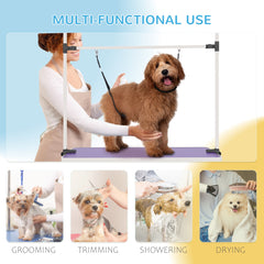 Adjustable Dog Grooming Table with 2 Safety Slings, Storage Basket, Black