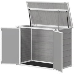 41 Cu. Ft. Outdoor Storage Shed, Outdoor Horizontal Trash Can Storage with Chain Lid, Lockable Storage Box, Grey