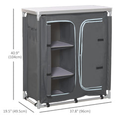 Aluminum Camping Table, Camping Kitchen Station Cook Cupborad with 3-Shelf, Storage Organiser for BBQ Party Picnic Grey