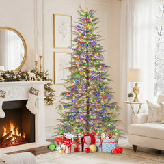 7.5 FT Pre-Lit Artificial Christmas Tree, Sparse Fir Shape, 725 TPE Tips and 500 Multicolour LEDs
