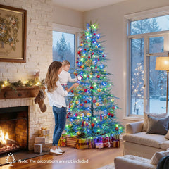 7.5 FT Pre-Lit Artificial Christmas Tree, Sparse Fir Shape, 725 TPE Tips and 500 Multicolour LEDs