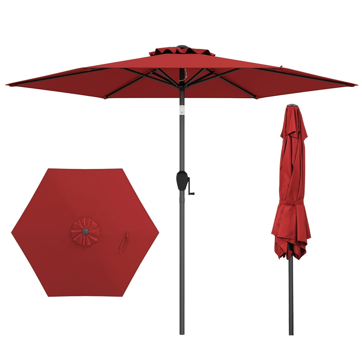 7.5 feet Outdoor Patio Heavy Duty Market Umbrella with Push Button Tilt-Burgundy