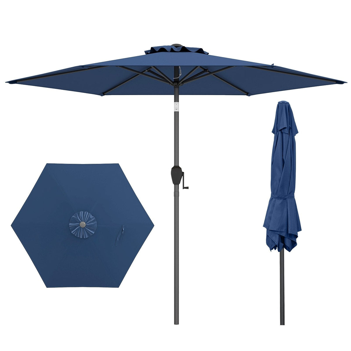 7.5 feet Outdoor Patio Heavy Duty Market Umbrella with Push Button Tilt-Navy