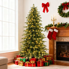 7.5 FT Pre-Lit Artificial Christmas Tree, Dual Layer PVC and PE, 1195 Tips, 400 LEDs, 11 Modes