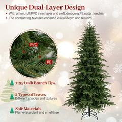7.5 FT Pre-Lit Artificial Christmas Tree, Dual Layer PVC and PE, 1195 Tips, 400 LEDs, 11 Modes