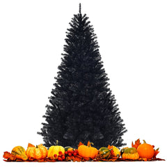 7.5 FT Black Artificial Halloween Christmas Tree, Hinged, 1258 PVC Tips with Metal Stand