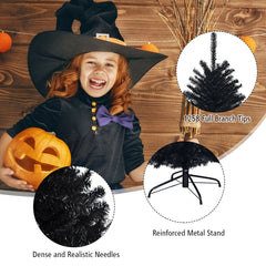 7.5 FT Black Artificial Halloween Christmas Tree, Hinged, 1258 PVC Tips with Metal Stand