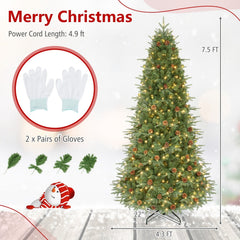 7.5 FT Pre-Lit Artificial Christmas Tree with 71 Pine Cones, 540 Warm White LEDs and PE PVC Tips
