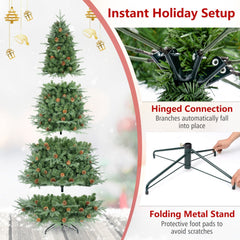 7.5 FT Pre-Lit Artificial Christmas Tree with 71 Pine Cones, 540 Warm White LEDs and PE PVC Tips