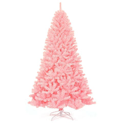 7.5 FT Pink Artificial Christmas Tree, Hinged Full Fir with 1258 PVC Tips and Metal Stand