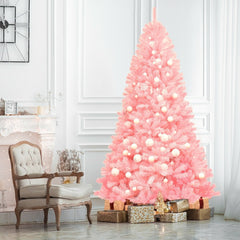 7.5 FT Pink Artificial Christmas Tree, Hinged Full Fir with 1258 PVC Tips and Metal Stand