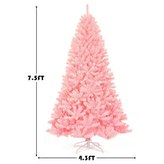 7.5 FT Pink Artificial Christmas Tree, Hinged Full Fir with 1258 PVC Tips and Metal Stand