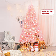 7.5 FT Pink Artificial Christmas Tree, Hinged Full Fir with 1258 PVC Tips and Metal Stand