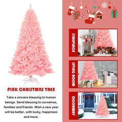 7.5 FT Pink Artificial Christmas Tree, Hinged Full Fir with 1258 PVC Tips and Metal Stand