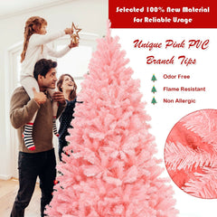 7.5 FT Pink Artificial Christmas Tree, Hinged Full Fir with 1258 PVC Tips and Metal Stand