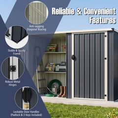 7.6 x 4 Ft Outdoor Metal Storage Shed with Lockable Single Door-Gray