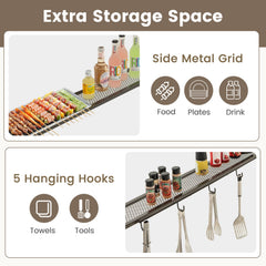 7.8 x 4.4 FT Outdoor Patio BBQ Canopy with Metal Shelves and Bottle Openers-Brown