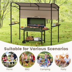 7.8 x 4.4 FT Outdoor Patio BBQ Canopy with Metal Shelves and Bottle Openers-Brown