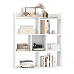 White 7 Cube Open Back Bookshelf with Raised Top Edge and 2 Anti Toppling Devices