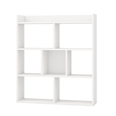 White 7 Cube Open Back Bookshelf with Raised Top Edge and 2 Anti Toppling Devices