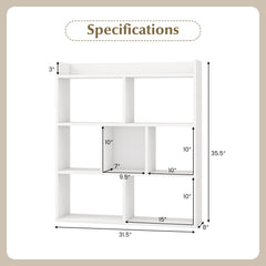White 7 Cube Open Back Bookshelf with Raised Top Edge and 2 Anti Toppling Devices
