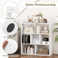 White 7 Cube Open Back Bookshelf with Raised Top Edge and 2 Anti Toppling Devices