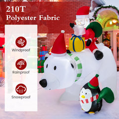 7 Feet Inflatable Santa Claus Riding Bear with Penguin Gift Bags and Gift Box