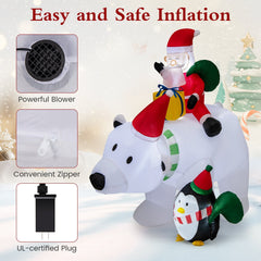 7 Feet Inflatable Santa Claus Riding Bear with Penguin Gift Bags and Gift Box