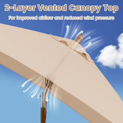 7 Feet Outdoor Rectangular Patio Umbrella with 3 Adjustable Heights-Beige