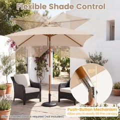 7 Feet Outdoor Rectangular Patio Umbrella with 3 Adjustable Heights-Beige